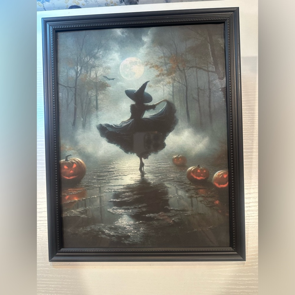 Vintage Halloween Witch Art, Moody Witchy Farmhouse Decor, Framed 8x10” print